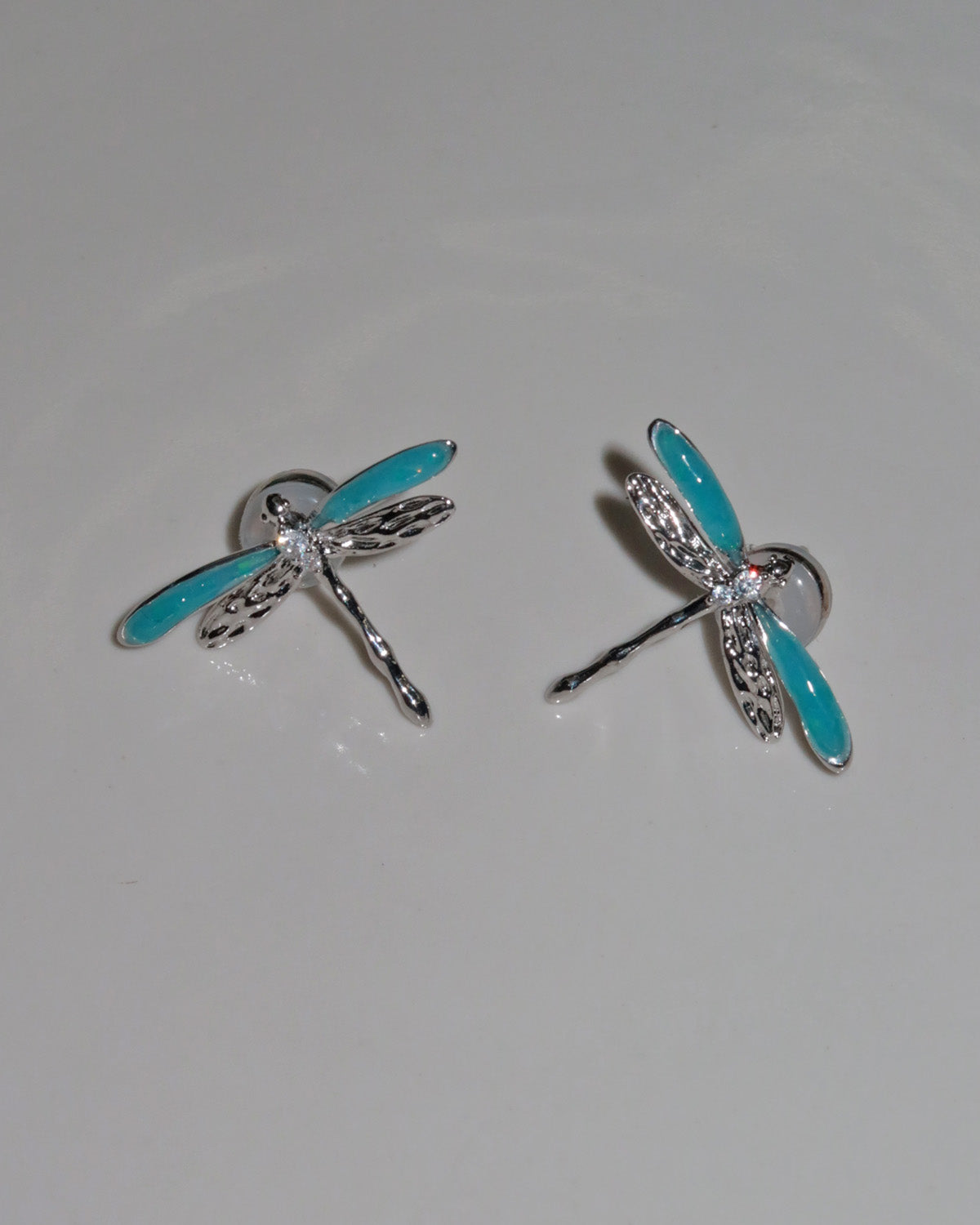 Alouette Blue Dragonfly Silver Stud Earrings