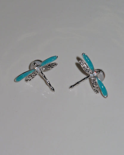 Alouette Blue Dragonfly Silver Stud Earrings