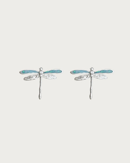 Alouette Blue Dragonfly Silver Stud Earrings