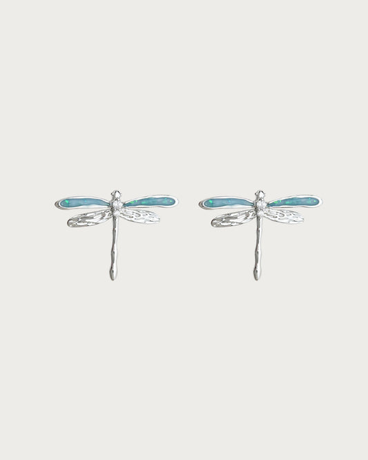 Alouette Blue Dragonfly Silver Stud Earrings