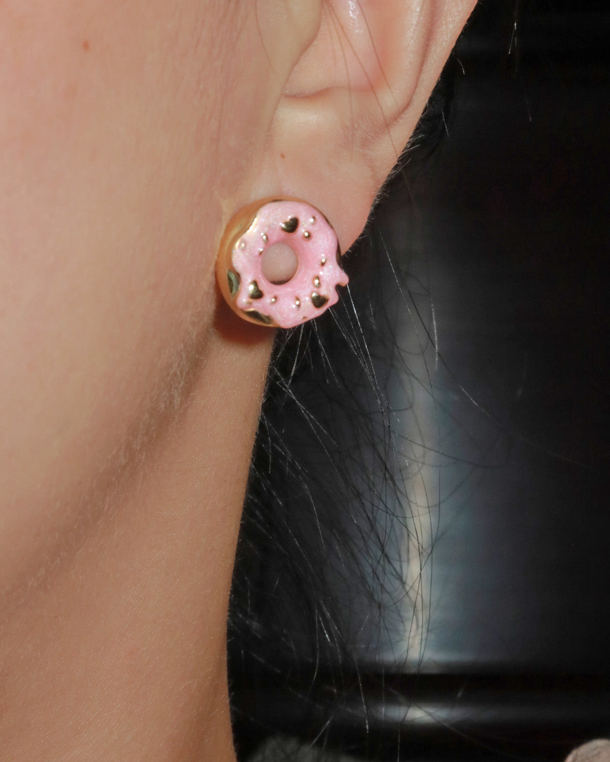 Fifi Sweet Pink Glaze Golden Stud Earrings