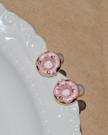 Fifi Sweet Pink Glaze Golden Stud Earrings