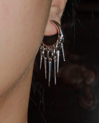 Static Spike Fringe Silver Hoop Earrings