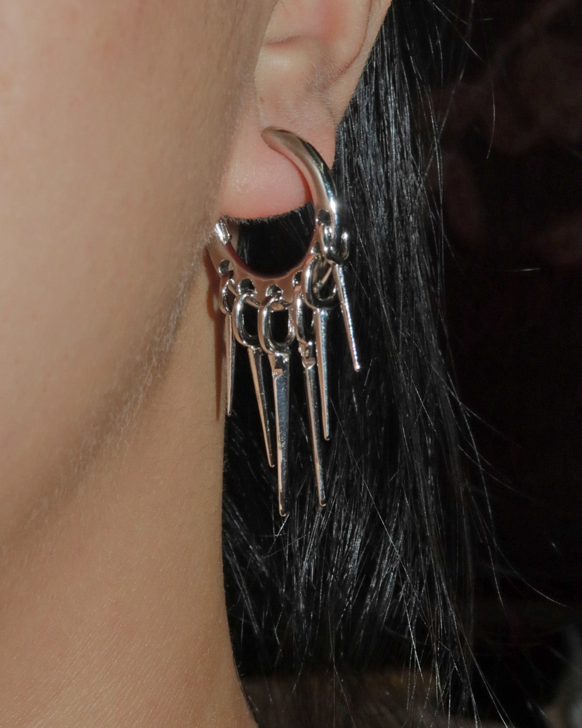 Static Spike Fringe Silver Hoop Earrings