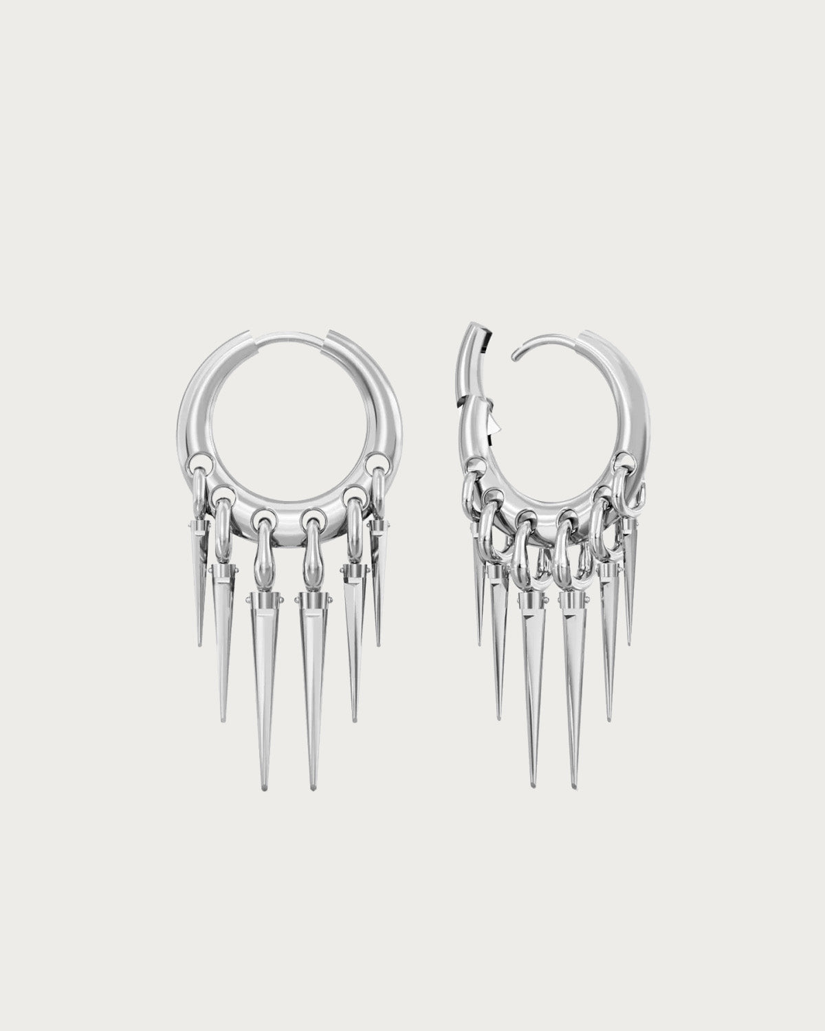 Static Spike Fringe Silver Hoop Earrings