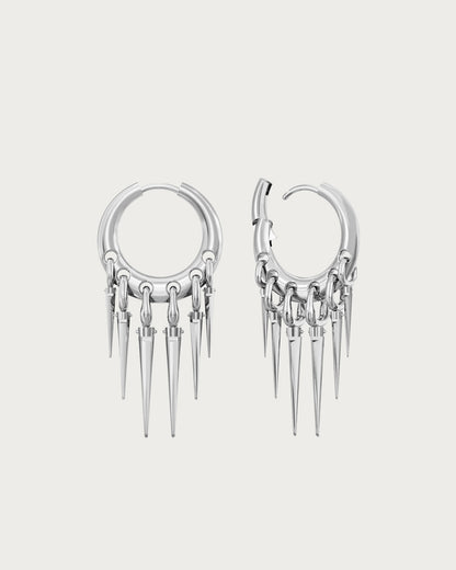 Static Spike Fringe Silver Hoop Earrings