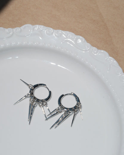 Static Spike Fringe Silver Hoop Earrings