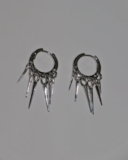 Static Spike Fringe Silver Hoop Earrings