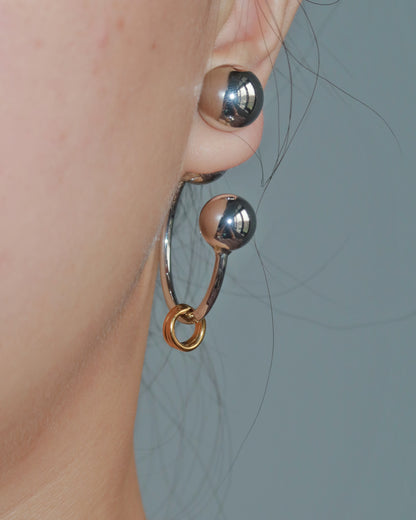 Willa Orbit Punk Silver Sphere Stud Earrings with Triple Gold Rings