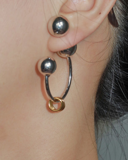 Willa Orbit Punk Silver Sphere Stud Earrings with Triple Gold Rings