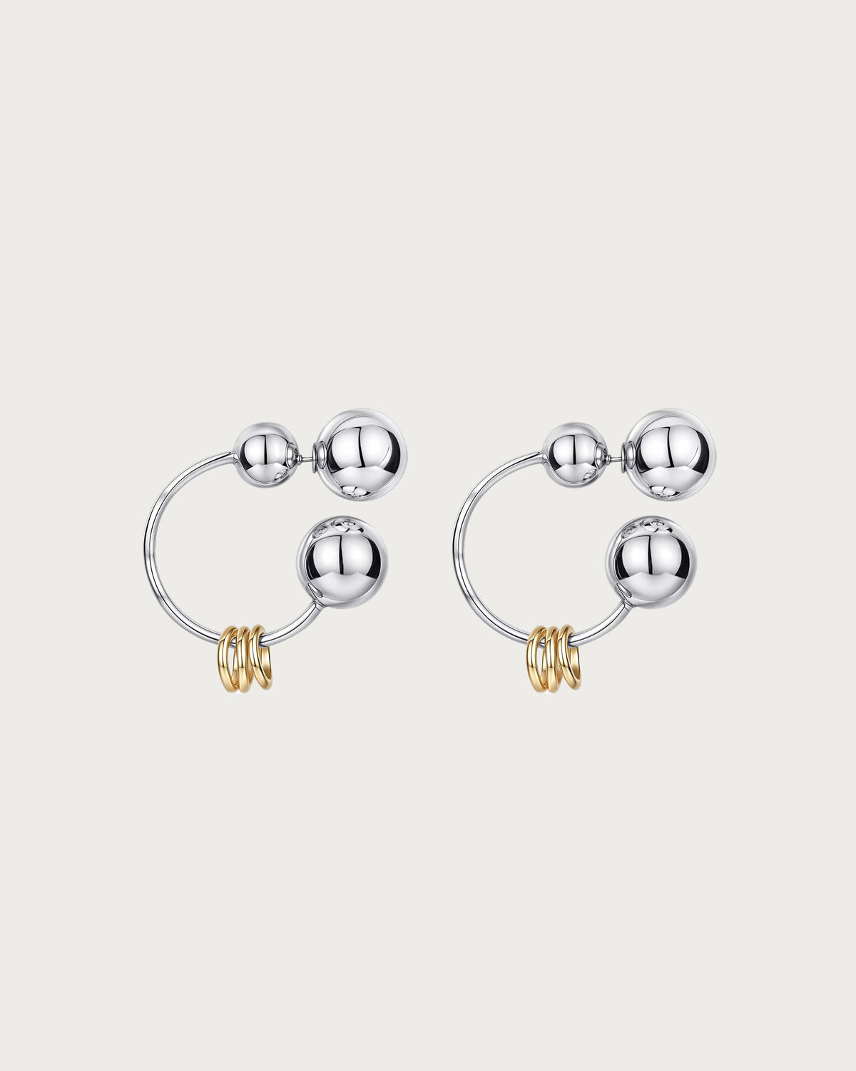 Willa Orbit Punk Silver Sphere Stud Earrings with Triple Gold Rings
