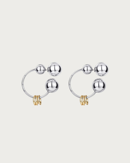 Willa Orbit Punk Silver Sphere Stud Earrings with Triple Gold Rings
