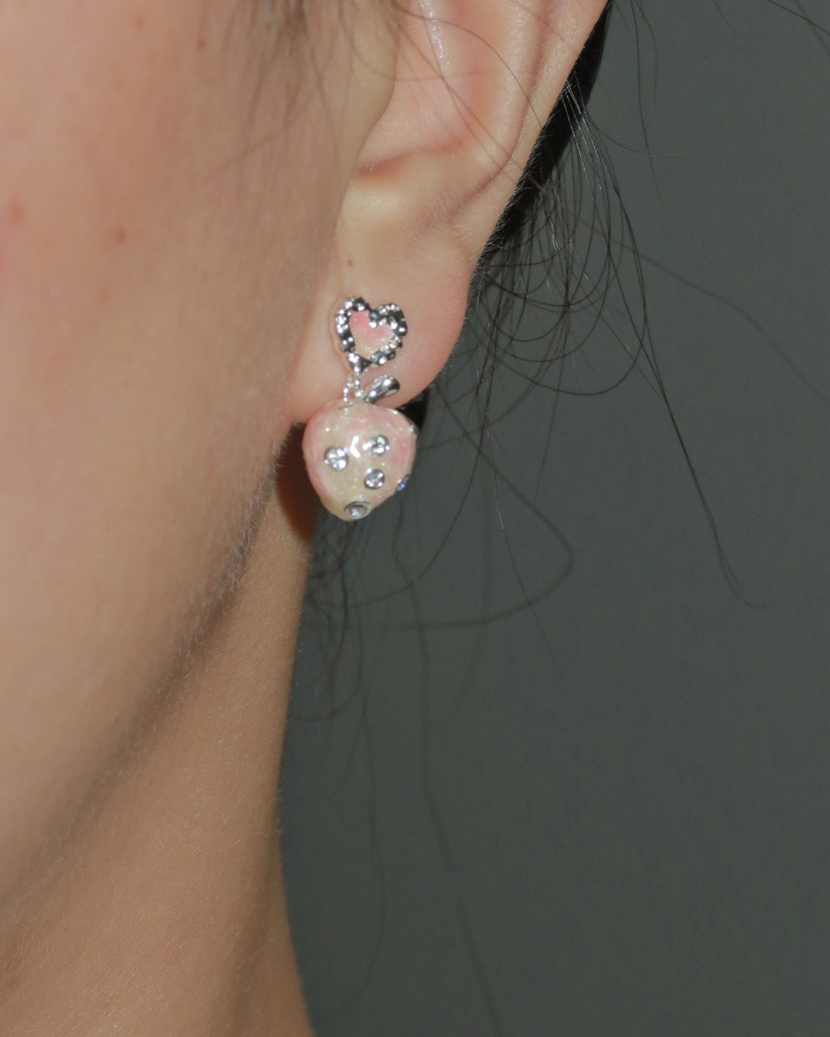 Arabella Strawberry Heart Silver Stud Earrings