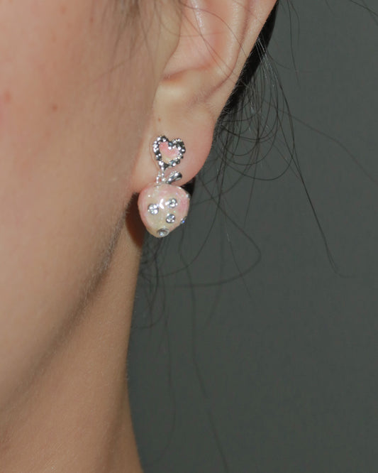 Arabella Strawberry Heart Silver Stud Earrings