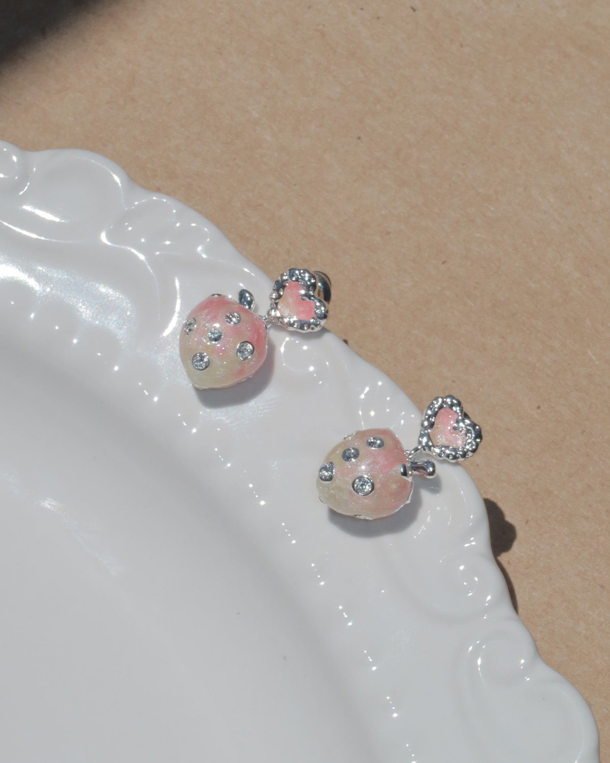 Arabella Strawberry Heart Silver Stud Earrings