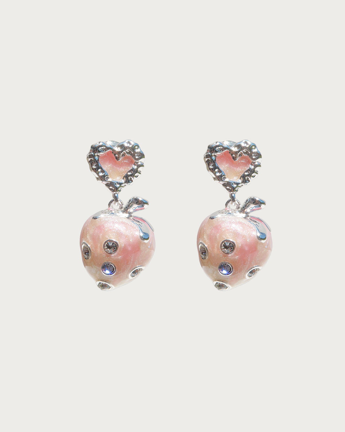 Arabella Strawberry Heart Silver Stud Earrings