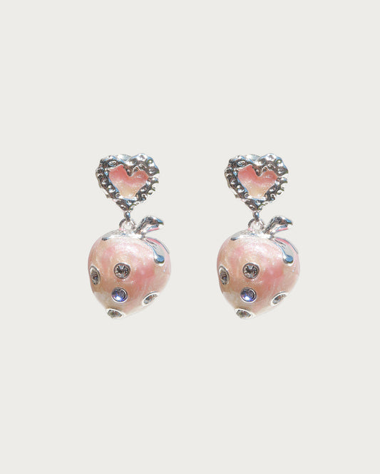 Arabella Strawberry Heart Silver Stud Earrings