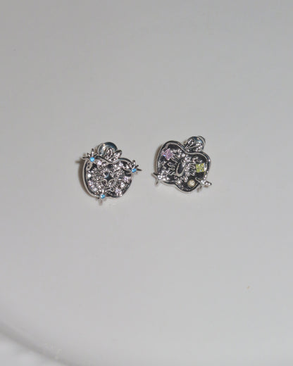 Cressida Mismatched Gem Apple Silver Stud Earrings