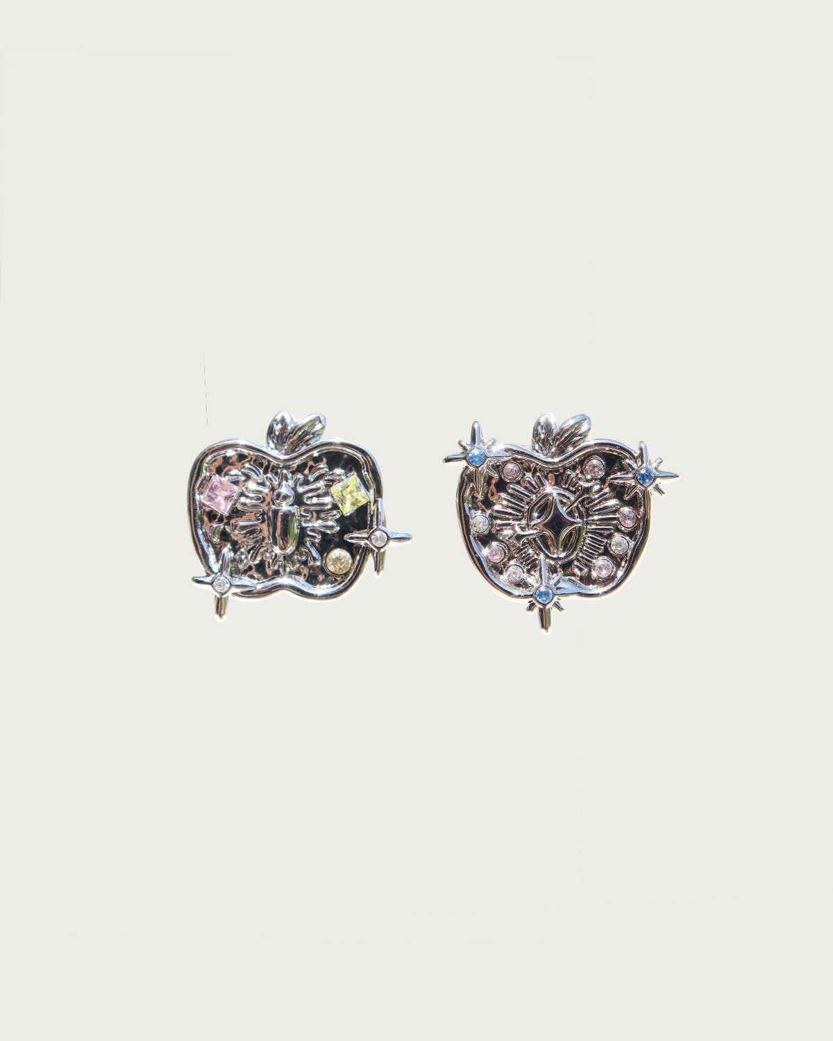 Cressida Mismatched Gem Apple Silver Stud Earrings