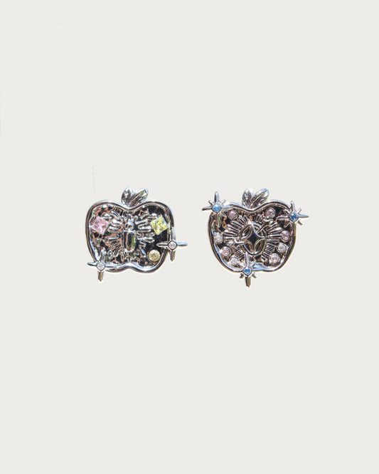 Cressida Mismatched Gem Apple Silver Stud Earrings