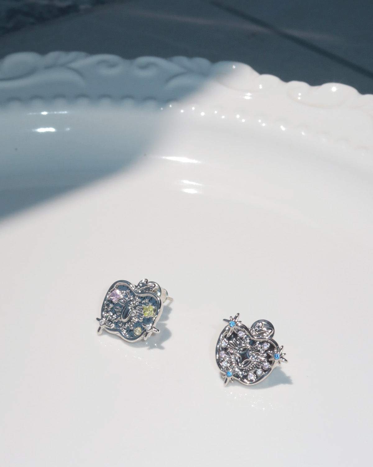 Cressida Mismatched Gem Apple Silver Stud Earrings