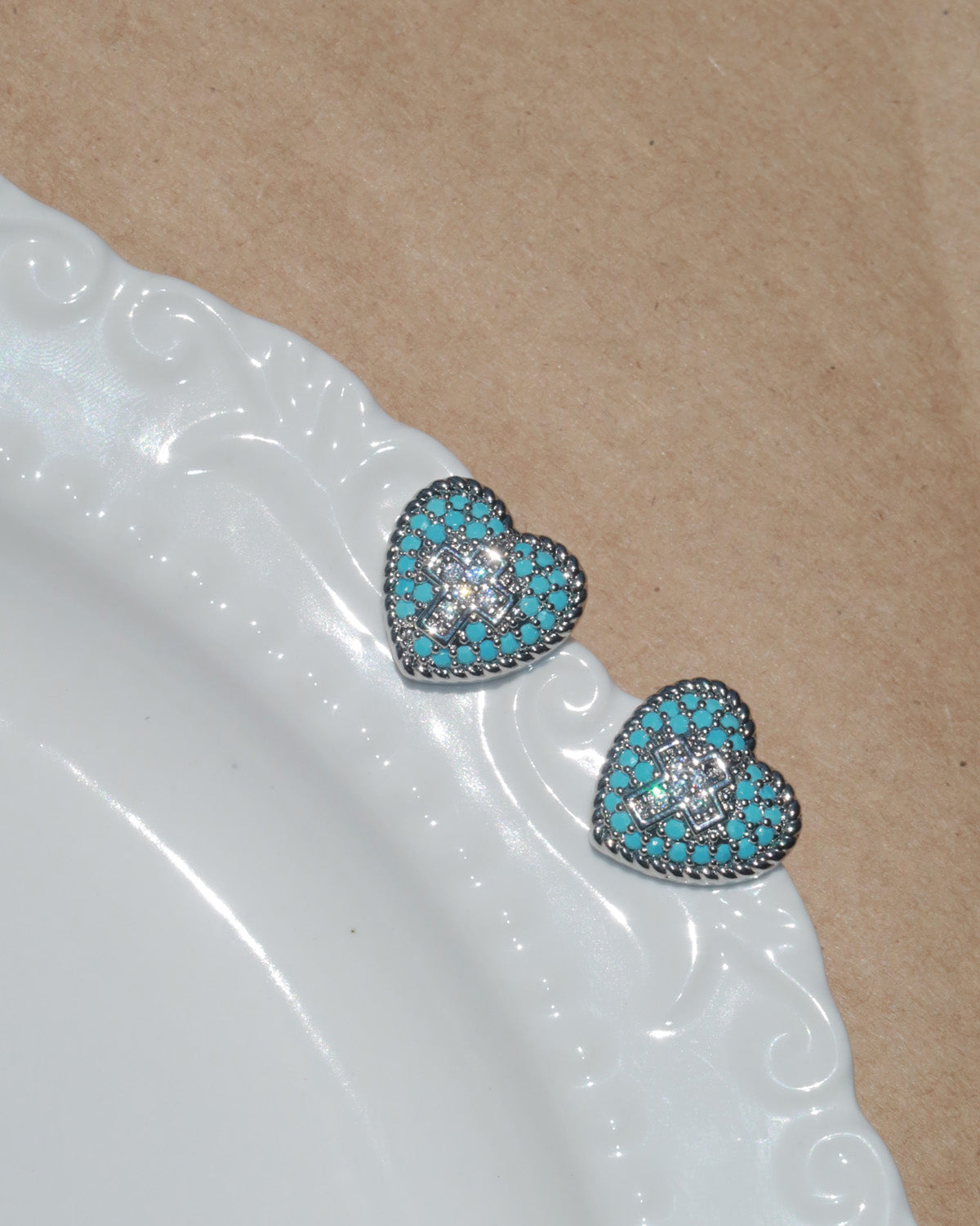 Bianca Sapphire Sacred Heart Silver Stud Earrings