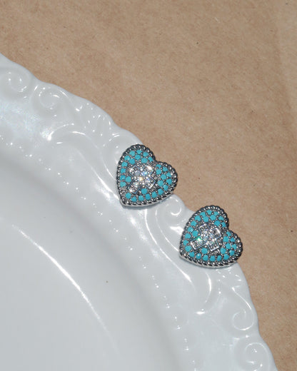 Bianca Sapphire Sacred Heart Silver Stud Earrings
