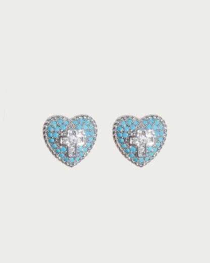 Bianca Sapphire Sacred Heart Silver Stud Earrings