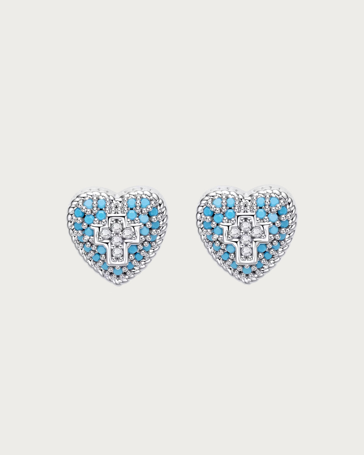 Bianca Sapphire Sacred Heart Silver Stud Earrings