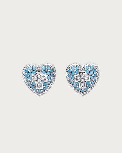 Bianca Sapphire Sacred Heart Silver Stud Earrings