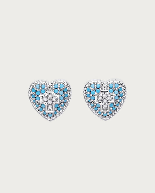 Bianca Sapphire Sacred Heart Silver Stud Earrings