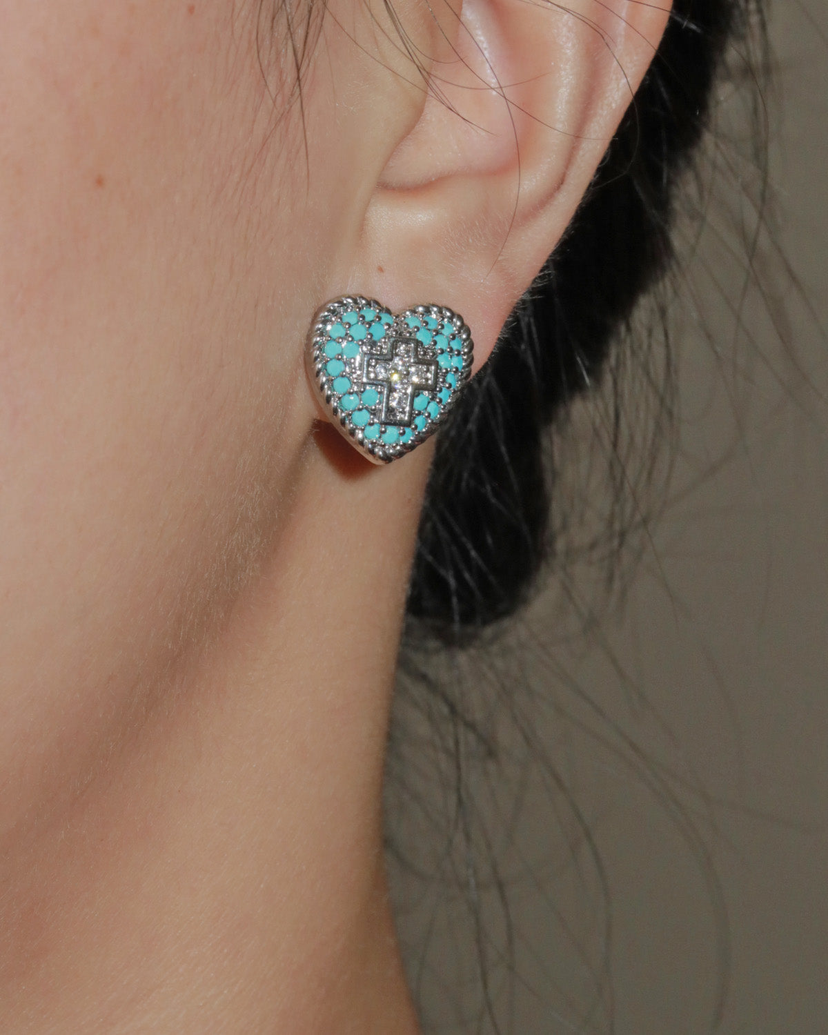 Bianca Sapphire Sacred Heart Silver Stud Earrings