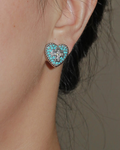 Bianca Sapphire Sacred Heart Silver Stud Earrings