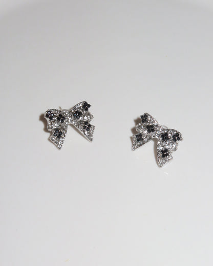 Reese Noir Bow Silver Stud Earrings