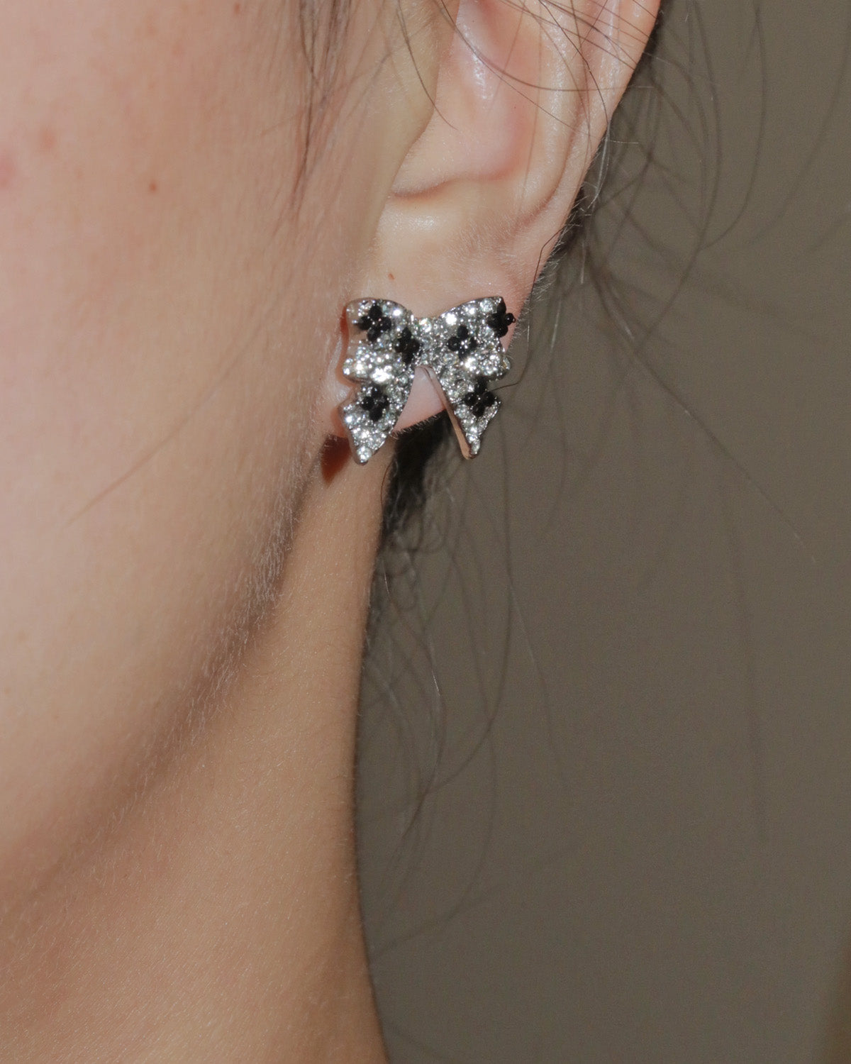 Reese Noir Bow Silver Stud Earrings