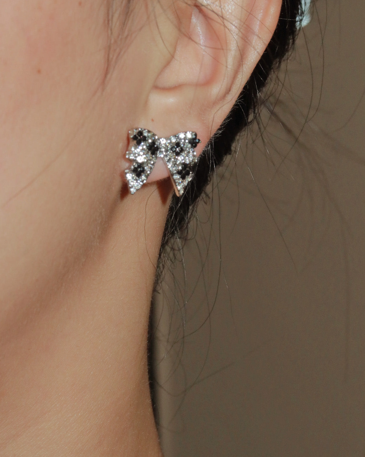 Reese Noir Bow Silver Stud Earrings