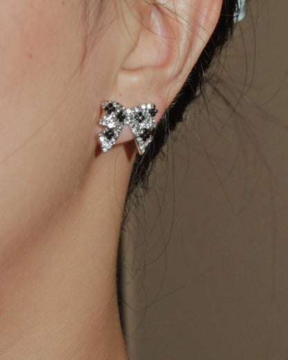 Reese Noir Bow Silver Stud Earrings