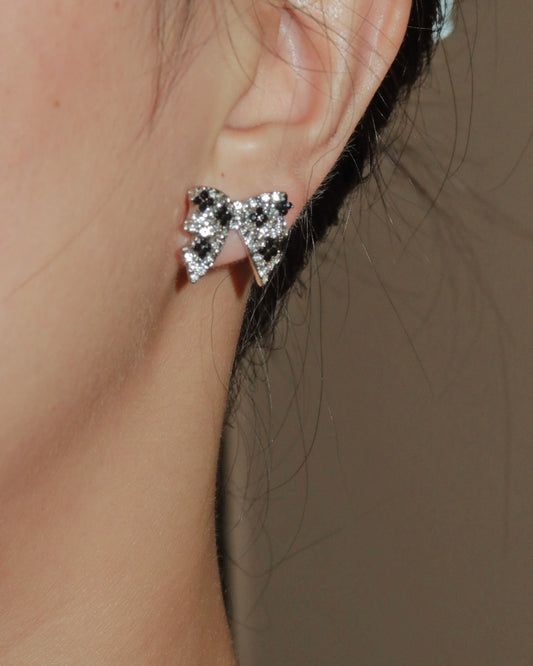 Reese Noir Bow Silver Stud Earrings