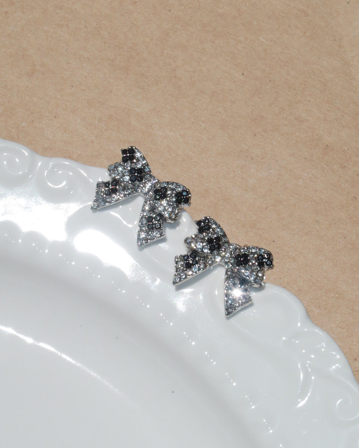 Reese Noir Bow Silver Stud Earrings