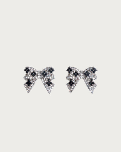 Reese Noir Bow Silver Stud Earrings