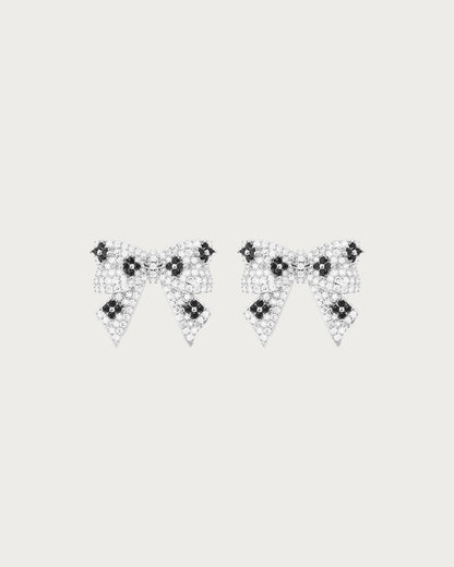 Reese Noir Bow Silver Stud Earrings