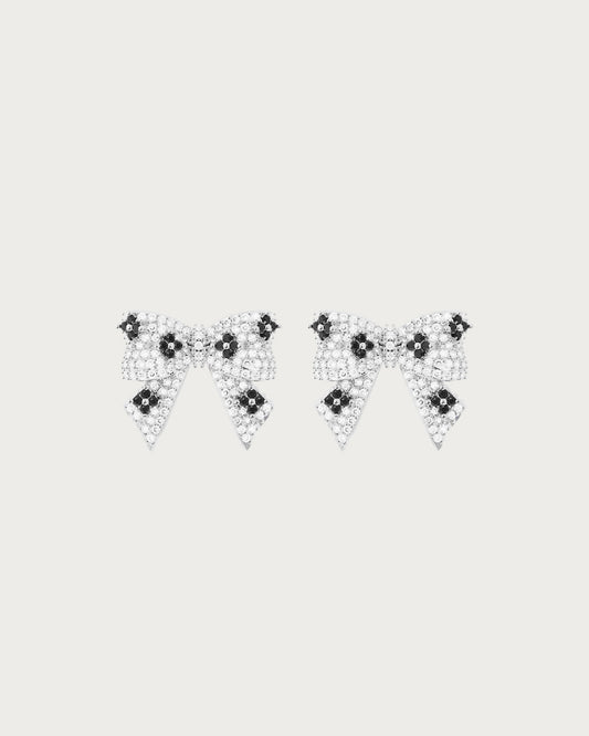 Reese Noir Bow Silver Stud Earrings
