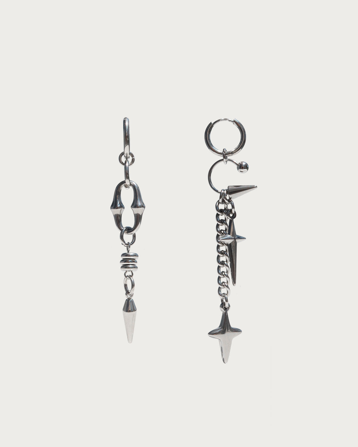 Prima Four-Point Star Horseshoe Asymmetric Silver Earrings