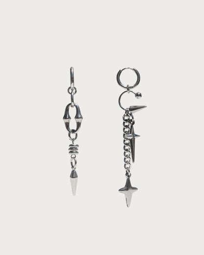 Prima Four-Point Star Horseshoe Asymmetric Silver Earrings