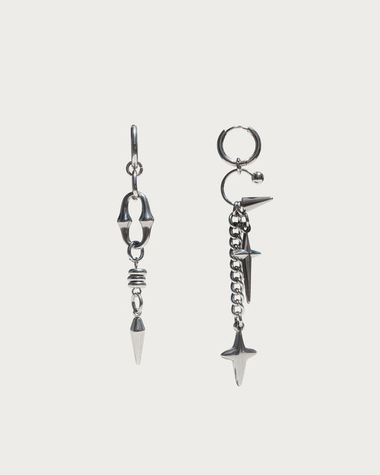 Prima Four-Point Star Horseshoe Asymmetric Silver Earrings