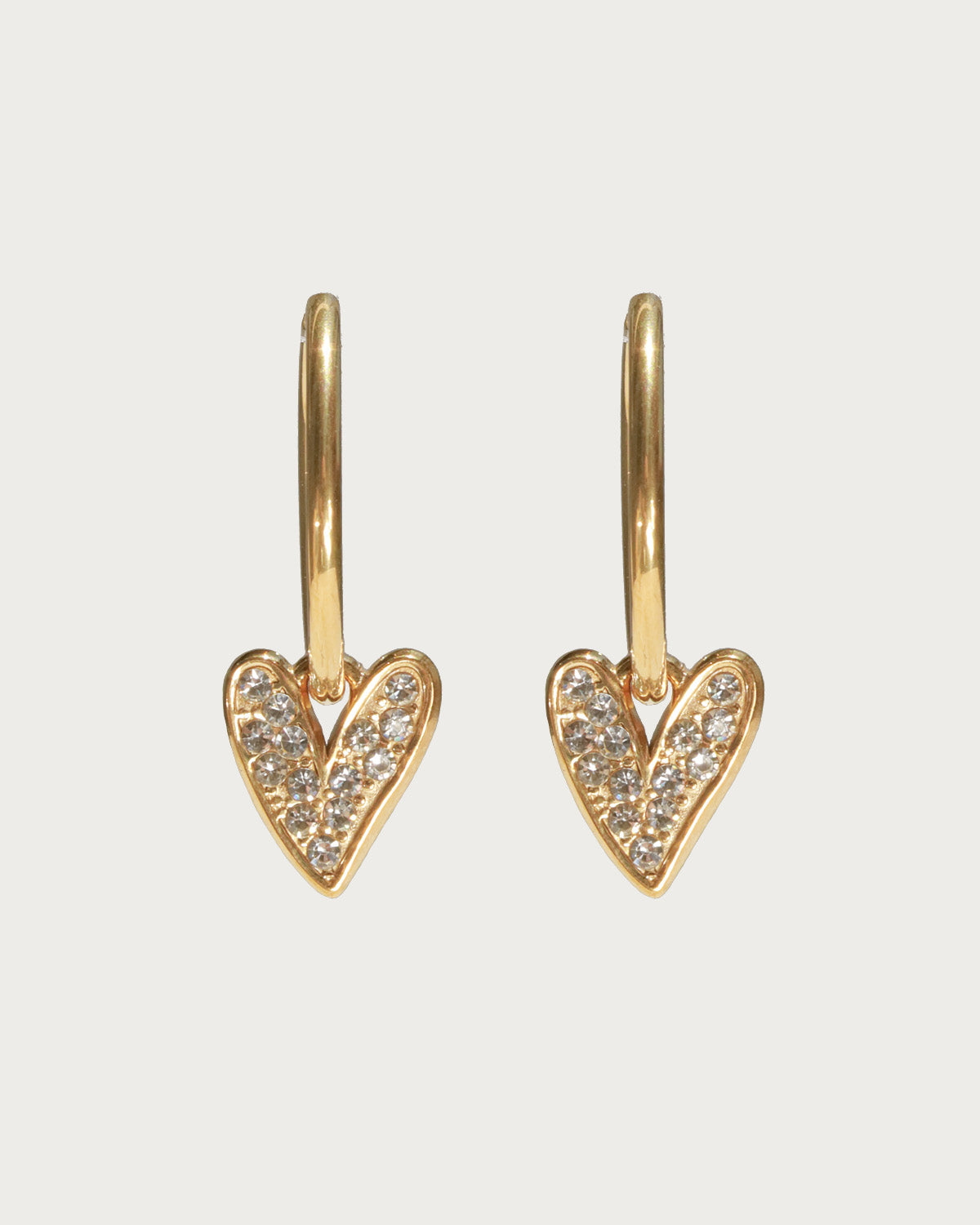 Tone Heart Crystal Silver Hoop Earrings