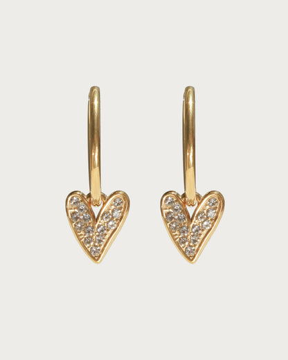 Tone Heart Crystal Silver Hoop Earrings
