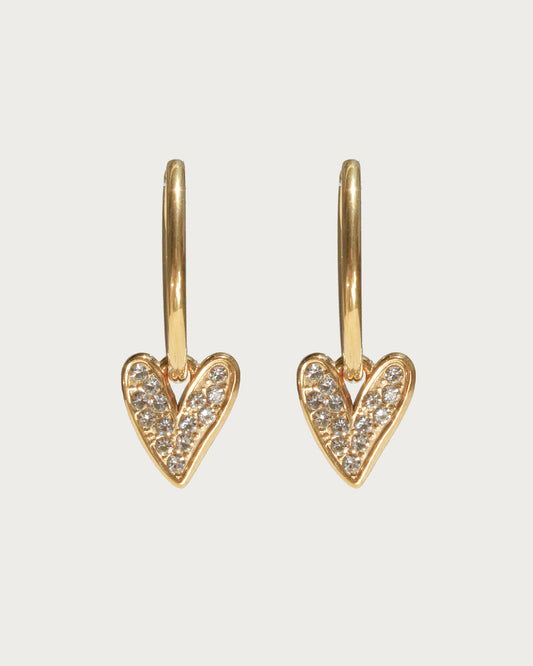 Tone Heart Crystal Golden Hoop Earrings