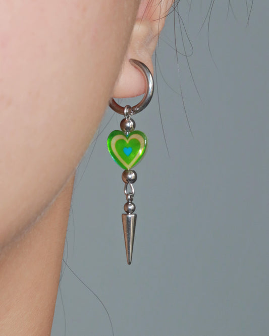 Teresa Green Heart Spike Silver Drop Hoop Earrings