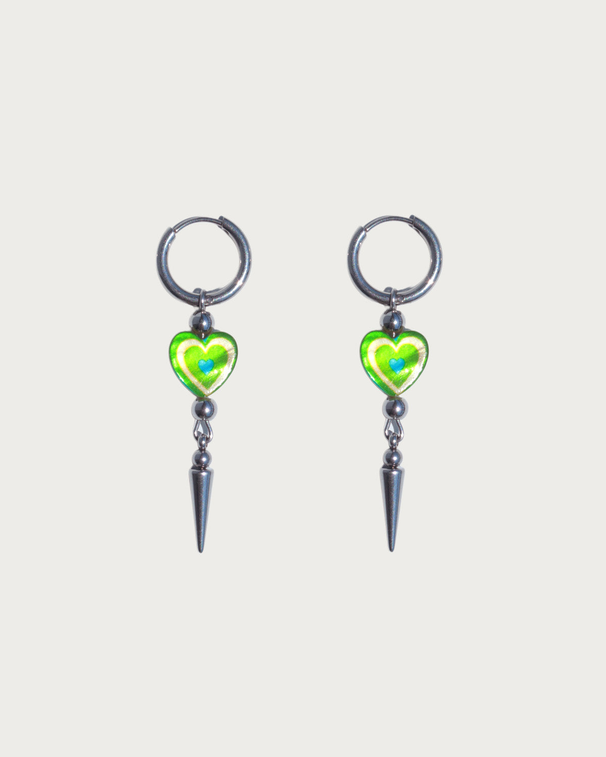 Teresa Red Heart Spike Silver Drop Hoop Earrings